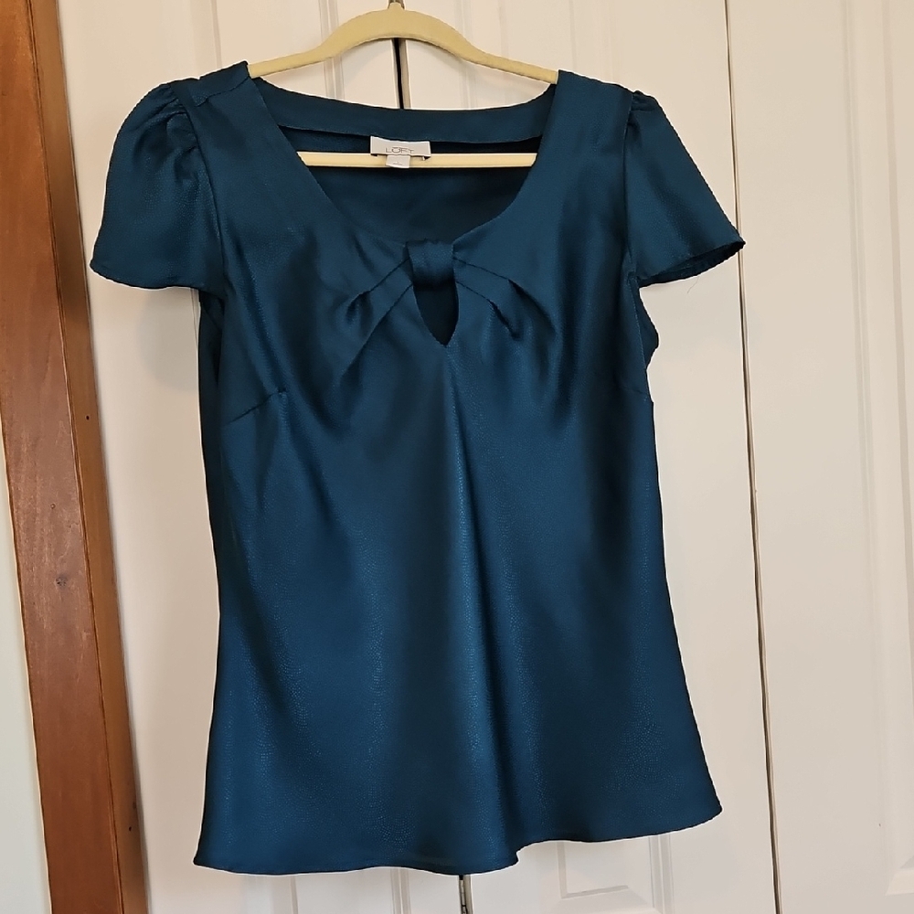 LOFT Blue Cap Sleeve Tie Front Blouse